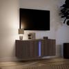 vidaXL TV Wall Cabinet with LED Lights Brown Oak 80x31x35 cm