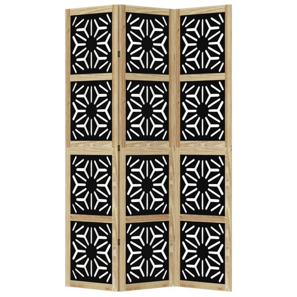vidaXL Room Divider 3 Panels Brown and Black Solid Wood Paulownia