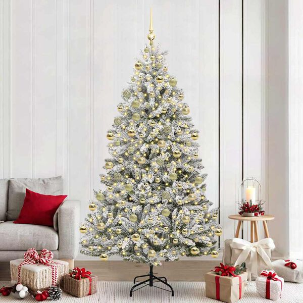 vidaXL Artificial Christmas Tree Green and White 210 cm PVC and Metal