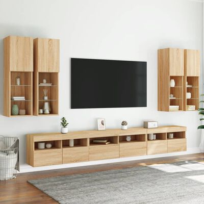 vidaXL 7 Piece TV Wall Cabinet Set with LED Lights Sonoma Oak