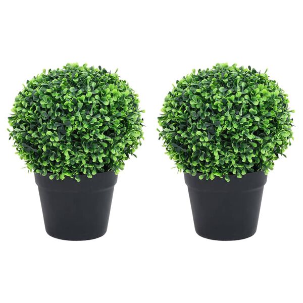 vidaXL Artificial Boxwood Plants 2 pcs with Pots Ball Shaped Green 37 cm