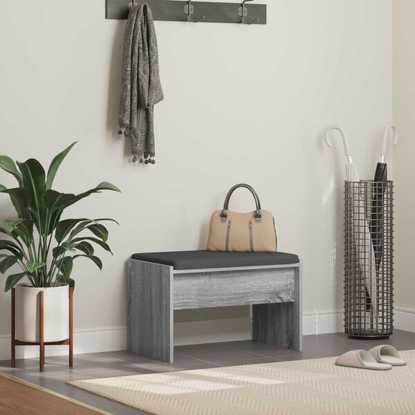 vidaXL Hall Bench with Cushion Grey Sonoma 63 x 38 x 40 cm