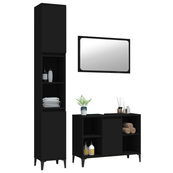vidaXL 3 Piece Bathroom Furniture Set Black Engineered Wood