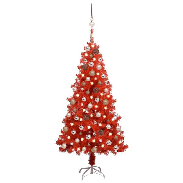 vidaXL Artificial Pre-lit Christmas Tree with Ball Set Red 120 cm PVC