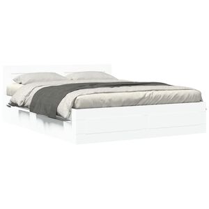 vidaXL Bed Frame with Headboard without Mattress White 150x200 cm King Size