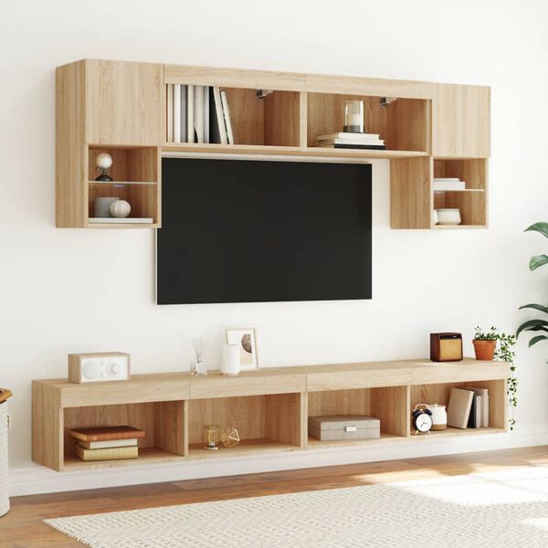 vidaXL TV Cabinets with LED Lights 2 pcs Sonoma Oak 100x30x30 cm