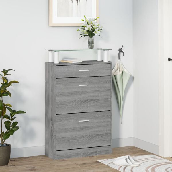 vidaXL Shoe Cabinet Grey Sonoma 63x24x104 cm Engineered Wood