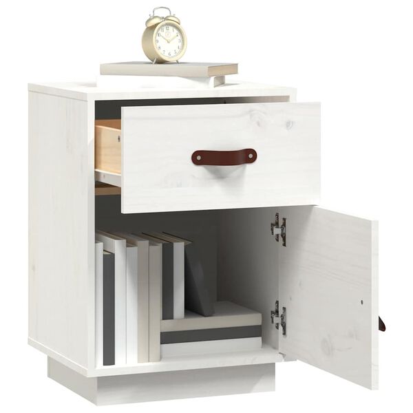 vidaXL Bedside Cabinet White 40x34x55 cm Solid Wood Pine