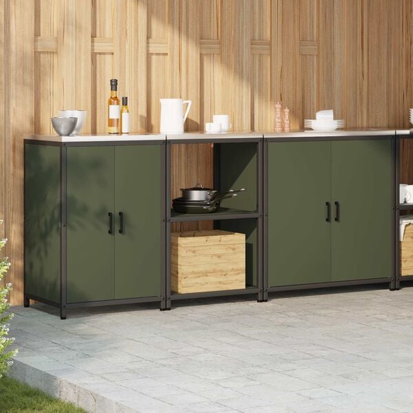 vidaXL Kitchen Storage Set 3 pcs Olive Green Cold-rolled Steel