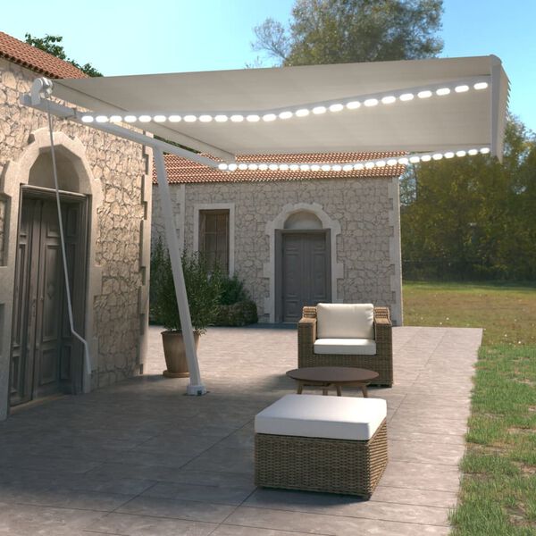 vidaXL Manual Retractable Awning with LED 450x350 cm Cream
