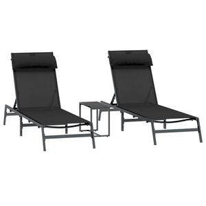 vidaXL Sunloungers with table 2-person 3 pcs Black and anthracite