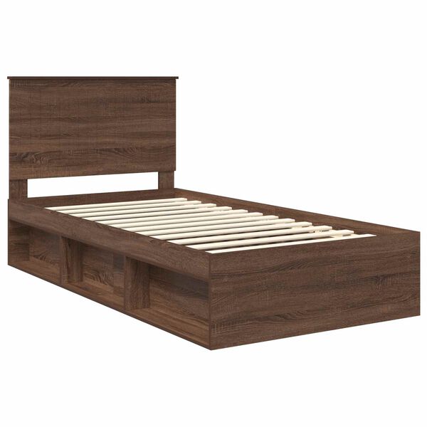 vidaXL Bed Frame with Headboard Brown Oak 100 x 200 cm Solid Pine Wood