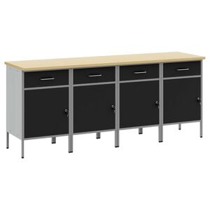 vidaXL Work Cabinet with Drawer 4 pcs Black and Grey 200 x 55 x 85 cm