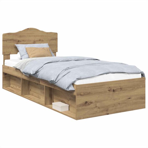 vidaXL Bed Frame Artisian Oak 90 x 200 cm Solid Pine Wood
