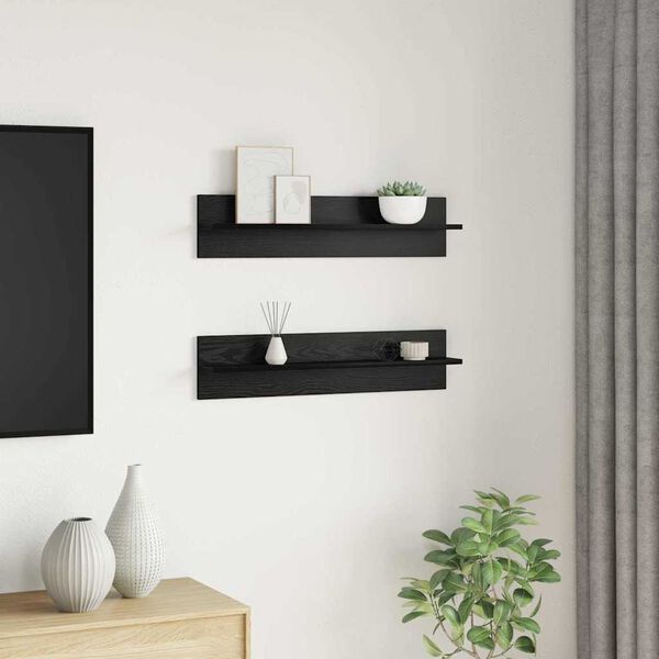 vidaXL Wall Shelf 2 pcs Black Oak 80 x 11.5 x 18 cm Engineered Wood
