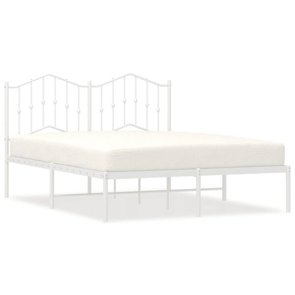 vidaXL Metal Bed Frame without Mattress with Headboard White 135x190cm