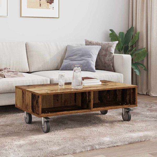 vidaXL Side Table with Wheels Old Wood 90 x 50 x 30 cm Engineered Wood