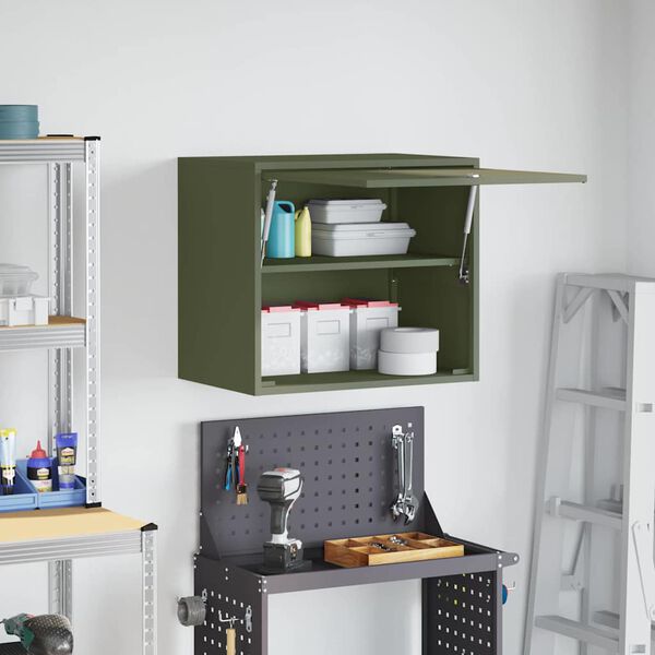 vidaXL Wall Cabinet for Garage with Gas-lift Door Olive green