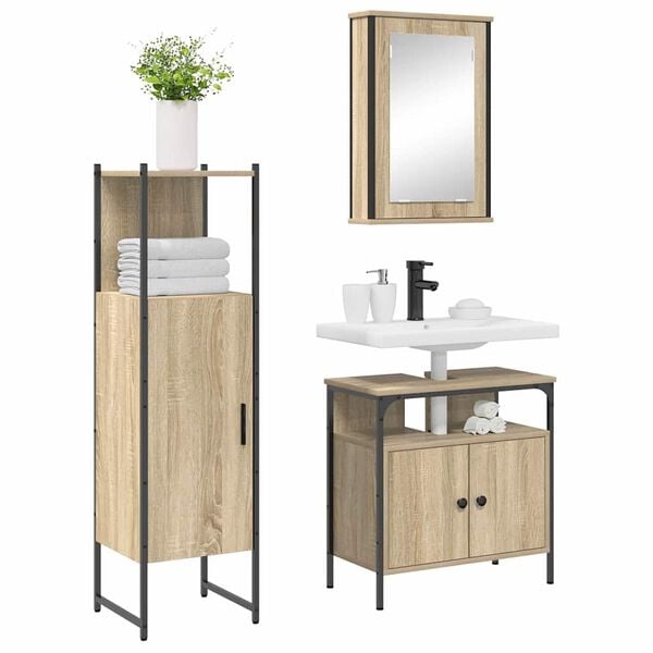 vidaXL Bathroom Furniture Set with Shelf 3 pcs Brown Engineered wood