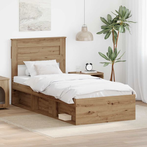 vidaXL Bed Frame Artisian Oak 75 x 190 cm Solid Pine Wood