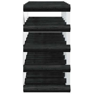 Stacked black shelf compartments forming a compact wine rack, viewed from front.