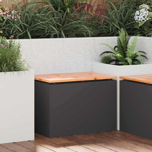 vidaXL Garden Bench Black 60 x 40 x 43 cm Solid Douglas Wood and Steel