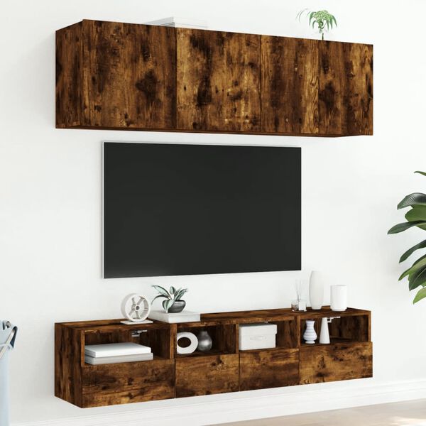 vidaXL 5 Piece TV Wall Units Smoked Oak Engineered Wood