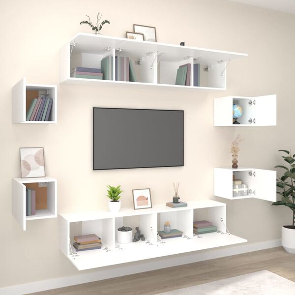 vidaXL 8 Piece TV Cabinet Set White Engineered Wood