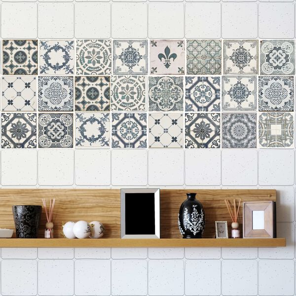 WALPLUS Wall Sticker Azulejo Vintage Blue 10x10cm 24 Sheets