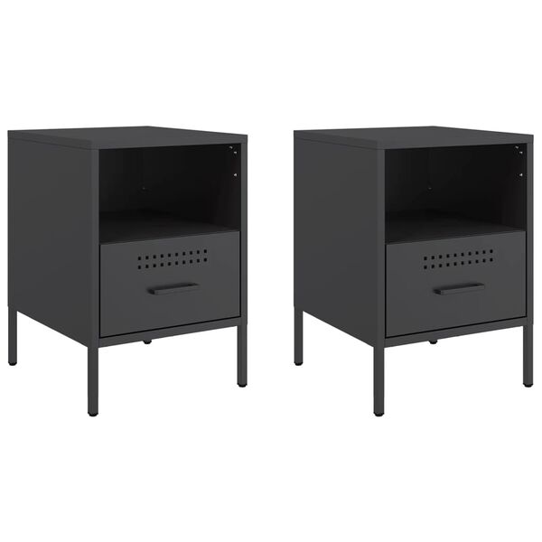 vidaXL Bedside Cabinets 2 pcs Black 36x39x50.5 cm Steel