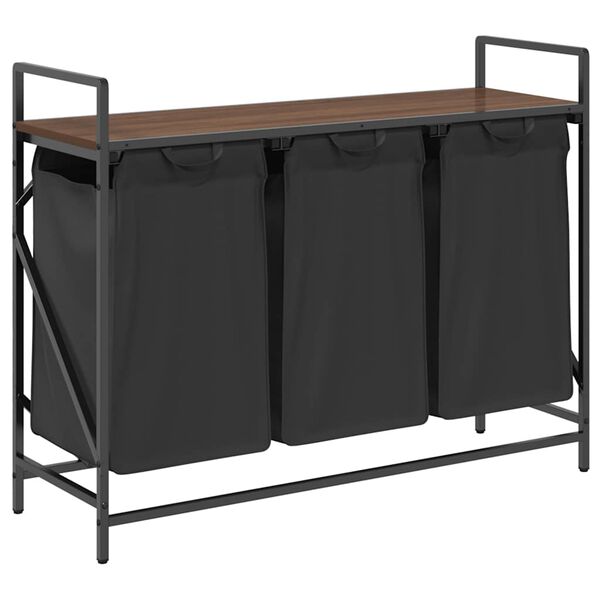 vidaXL Laundry Basket 3 Compartments with Shelf Brown Oak