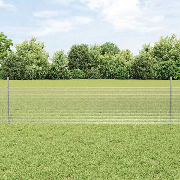 vidaXL Fence with Post Silver 0.5 x 100 m Steel