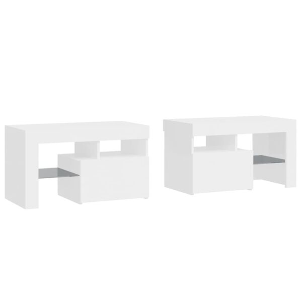 vidaXL Bedside Cabinets 2 pcs with LED Lights High Gloss White 70x36.5x40 cm