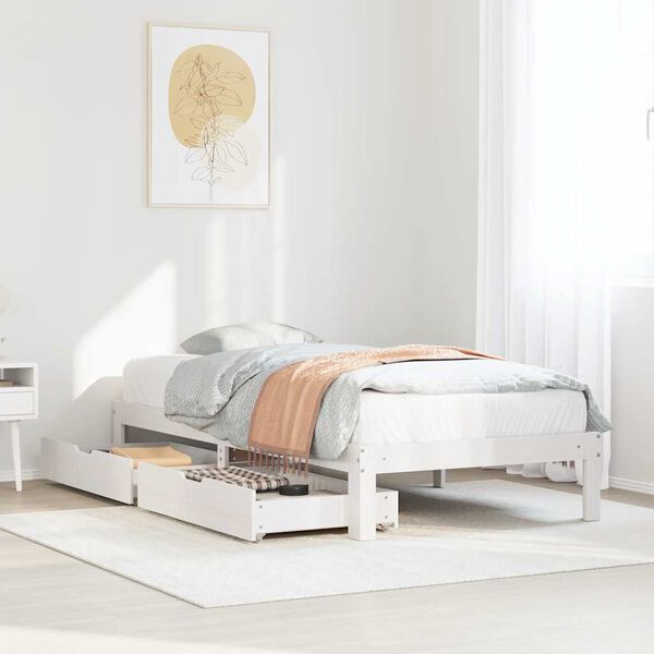 vidaXL Bed Frame with Drawers without Mattress White 90x190 cm Single