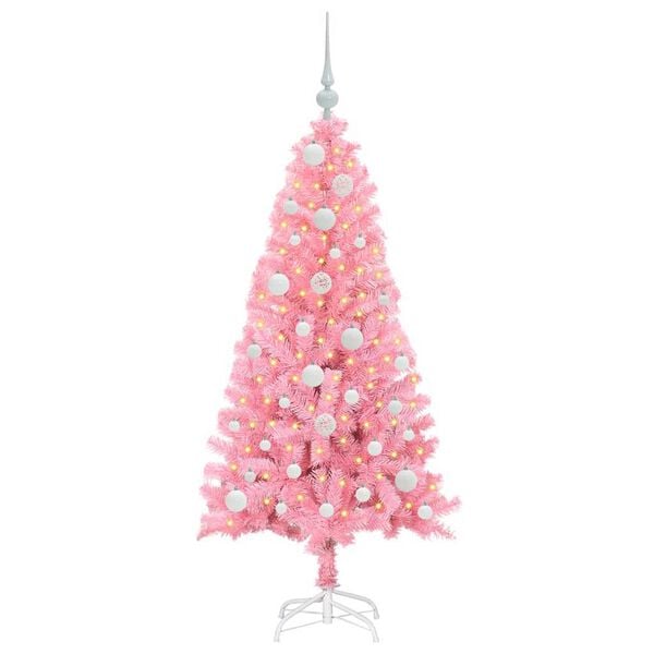 vidaXL Christmas Tree with 150 LEDs with Stand Pink 120 cm PVC