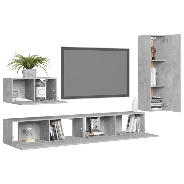 vidaXL 4 Piece TV Cabinet Set Concrete Grey Engineered Wood