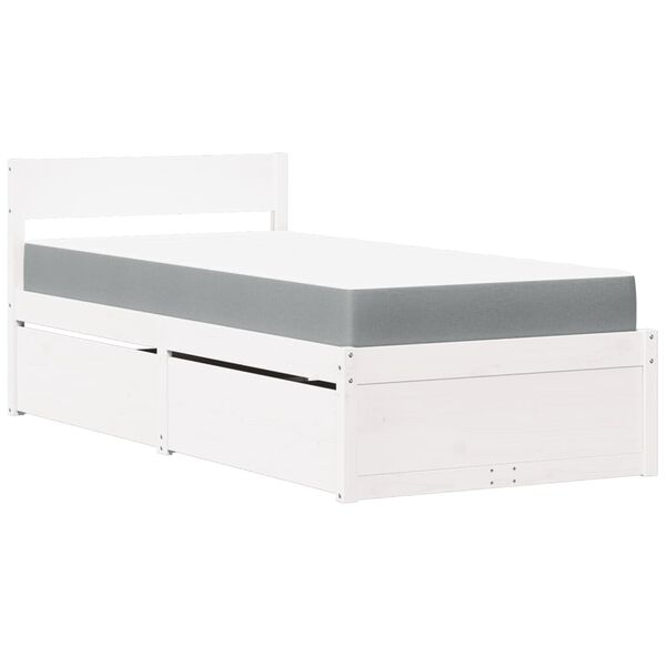 vidaXL Bed with Drawers and Mattress White 100x200 cm Solid Wood Pine