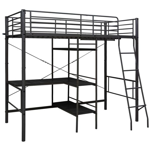 vidaXL Bunk Bed with Table without Mattress Black Metal 90x200 cm