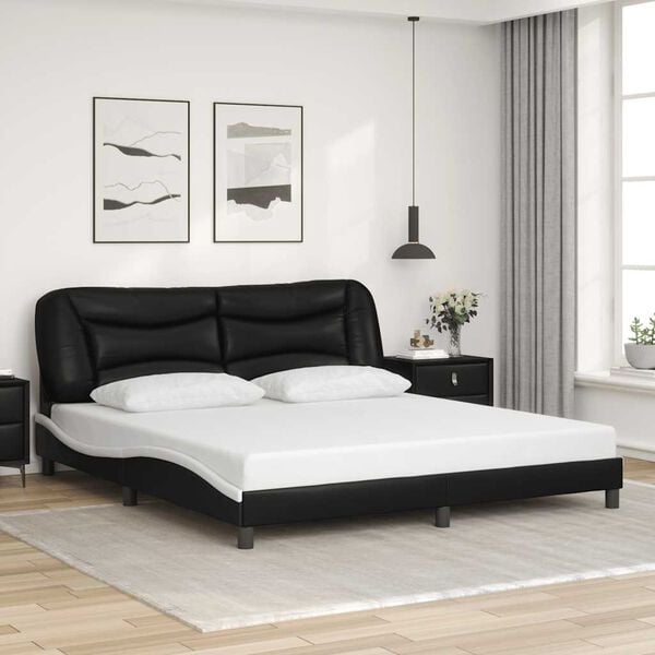vidaXL Bed Frame without Mattress "Hvar" Black and White 180x200 cm Super King Faux Leather