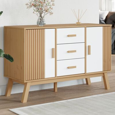 vidaXL Sideboard OLDEN White and Brown 114x43x73.5cm Solid Wood Pine