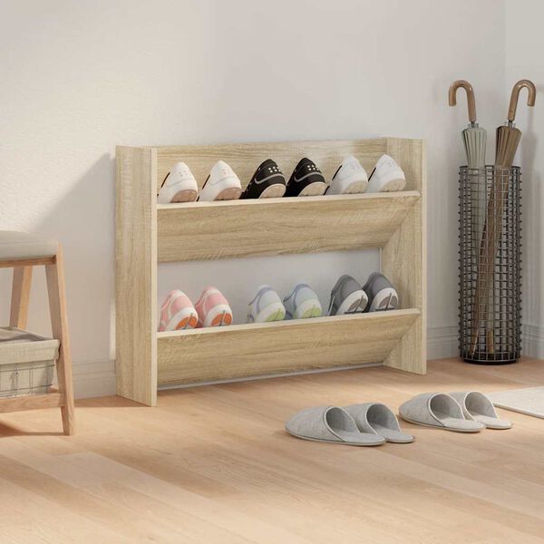 vidaXL Wall Shoe Cabinet Sonoma Oak 80x18x60 cm Engineered Wood