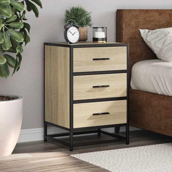 vidaXL Bedside Cabinet Sonoma Oak 40x34.5x60 cm Engineered Wood and Metal