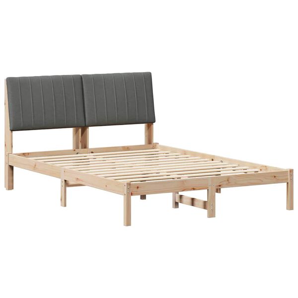 vidaXL Bed Frame with Headboard Dark Grey 140 x 190 cm Solid Pine Wood