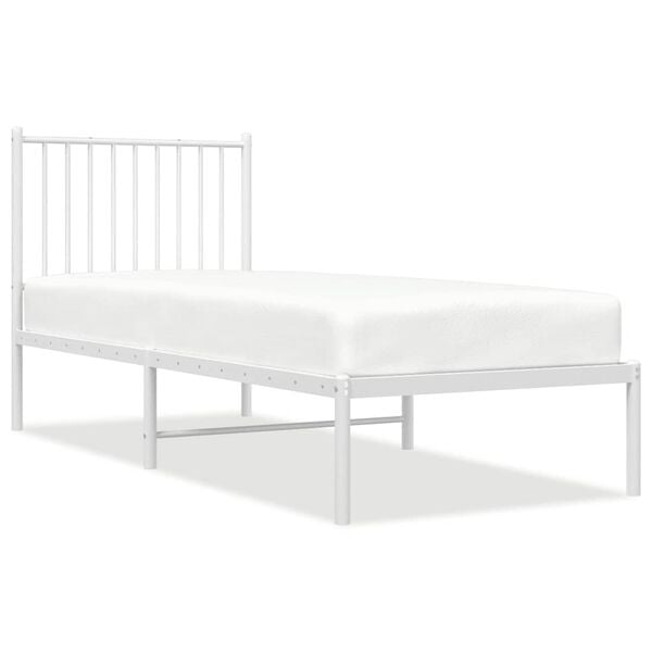 vidaXL Metal Bed Frame without Mattress with Headboard White 75x190cm