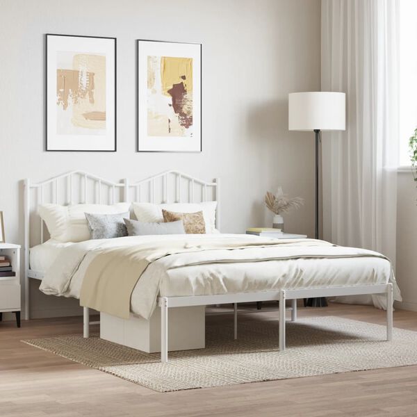 vidaXL Metal Bed Frame without Mattress with Headboard White 140x200cm