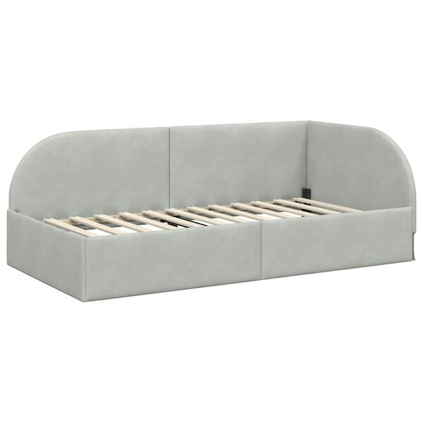 vidaXL Corner Bed Frame Light Grey 90 cm x 200 cm Velvet