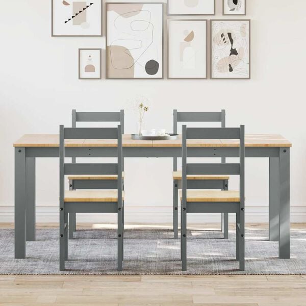 vidaXL 5 Piece Dining Set Panama Grey Solid Wood Pine