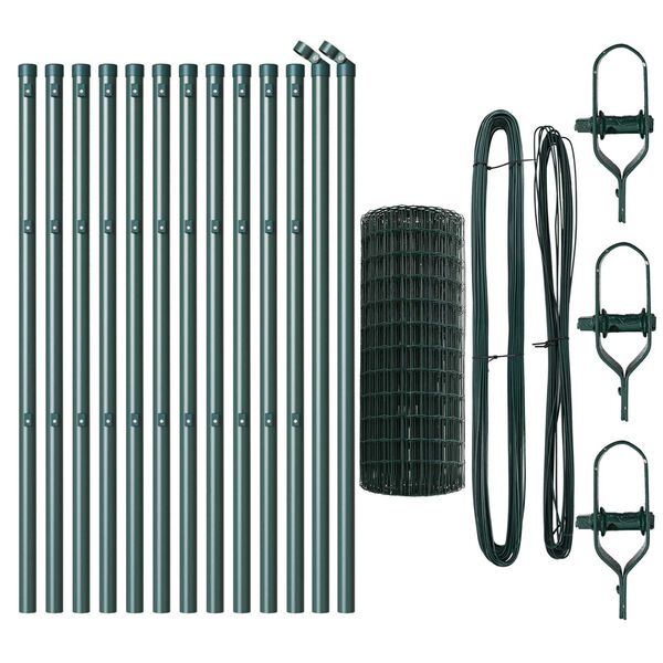 vidaXL Fence with Post Green 0.8 x 25 m Steel and PVC