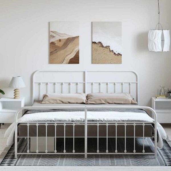 vidaXL Metal Bed Frame without Mattress with Footboard White 193x203cm