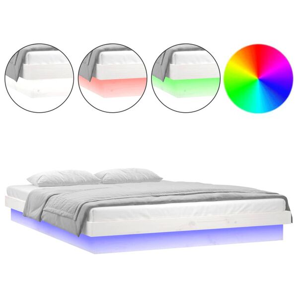 vidaXL LED Bed Frame without Mattress White Super King Solid Wood